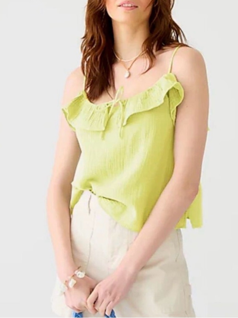 J.Crew 100% Cotton Gauze Ruffle Cami Top Yellow XS NWT Boho
